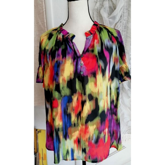 New Womens Colorful Top Blouse Size 1X Cap sleeve - Picture 1 of 3